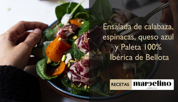 Ensalada de calabaza, espinacas, queso azul y Paleta 100% Ibérica de Bellota Marcelino